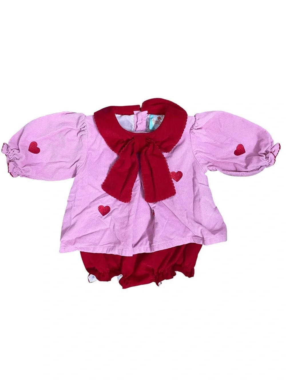 The Smocked Flamingo Pink Corduroy Heart Tunic Bloomer Set Size 3M Boutique